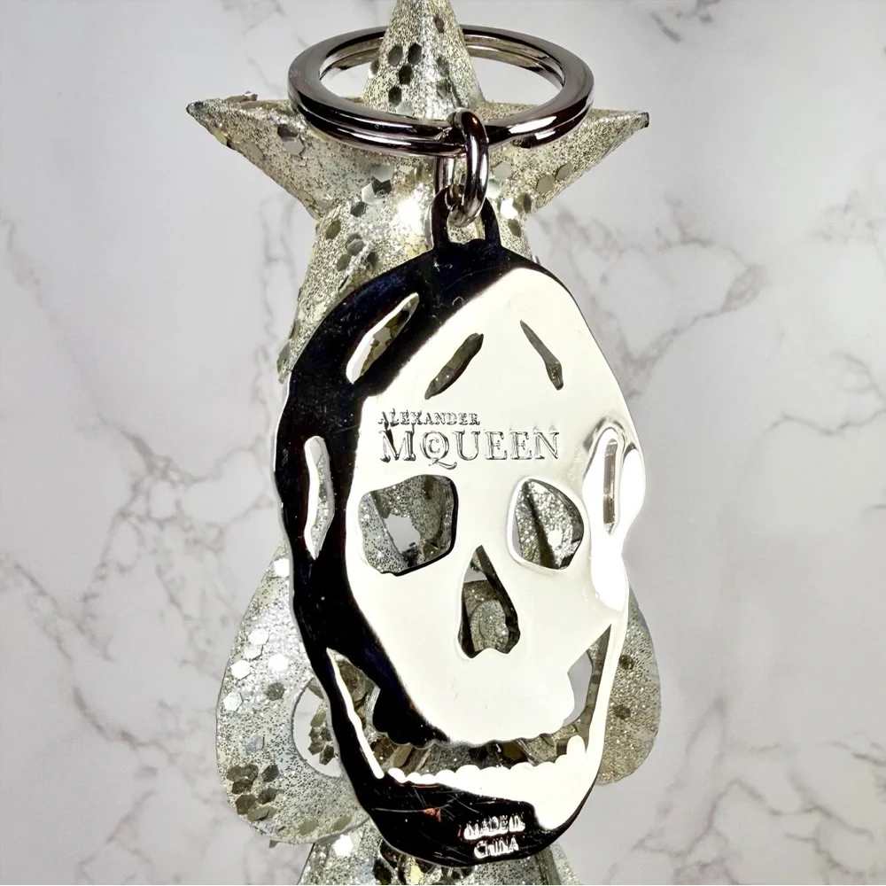 Alexander McQueen Navy Blue & Silver Skull Bag Charm/Keychain